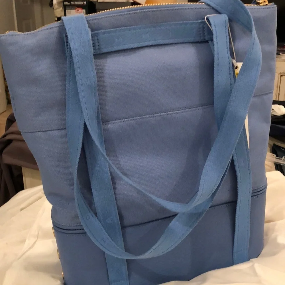 HAMMITT MANHATTAN BEACH TOTE in Skylight Blue Canvas & Leather NWT